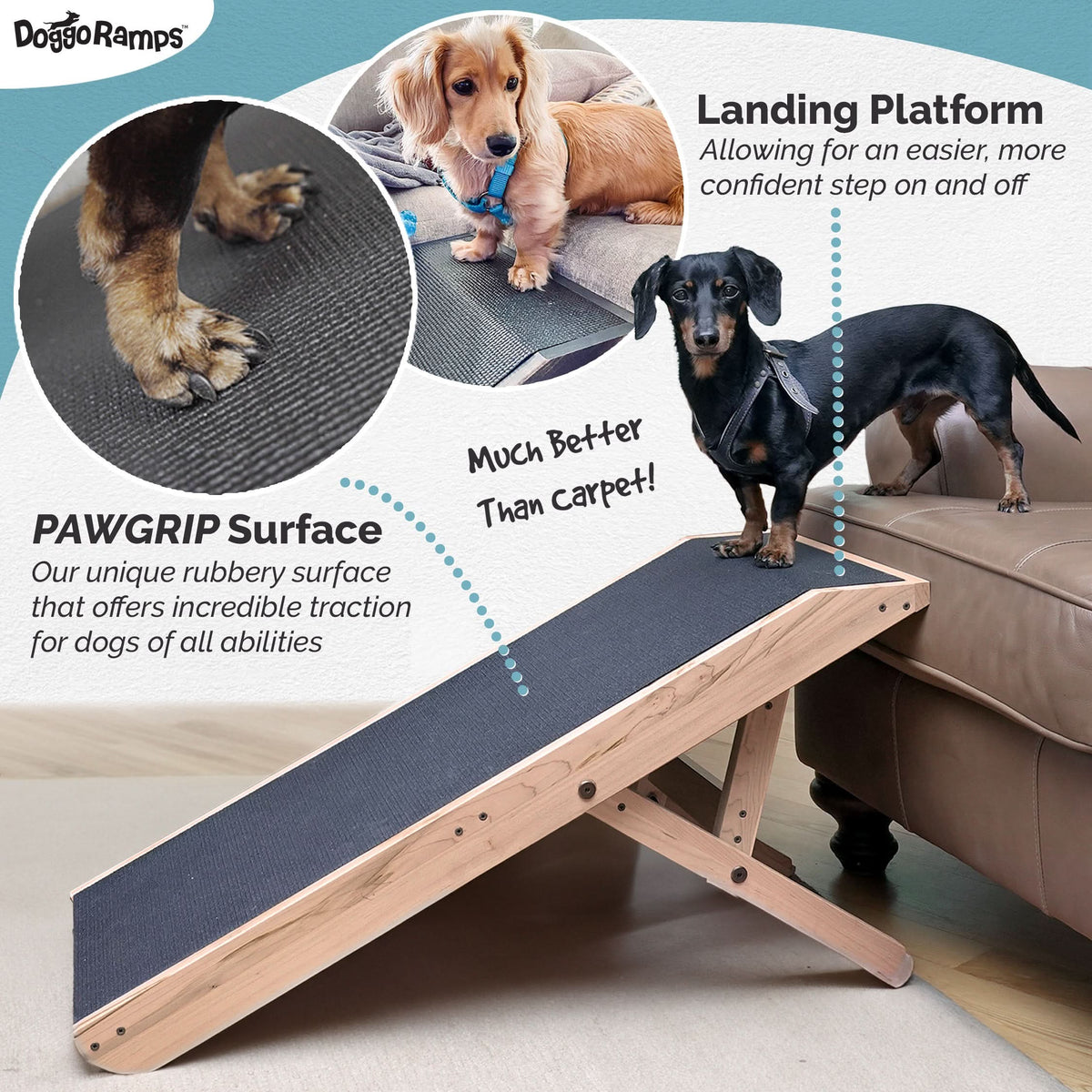 Dog ramp with anti slip grip mat