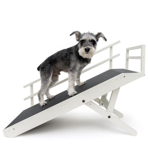 White dog ramp with safety rails