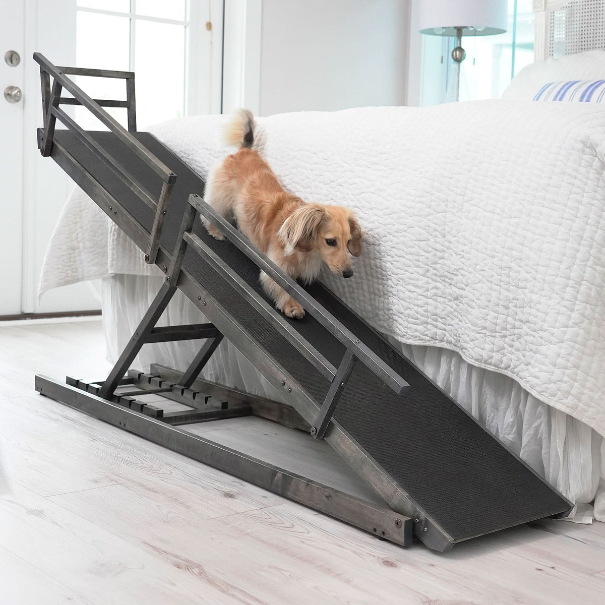 DoggoRamps dog bedside ramp - coastal grey solid wood