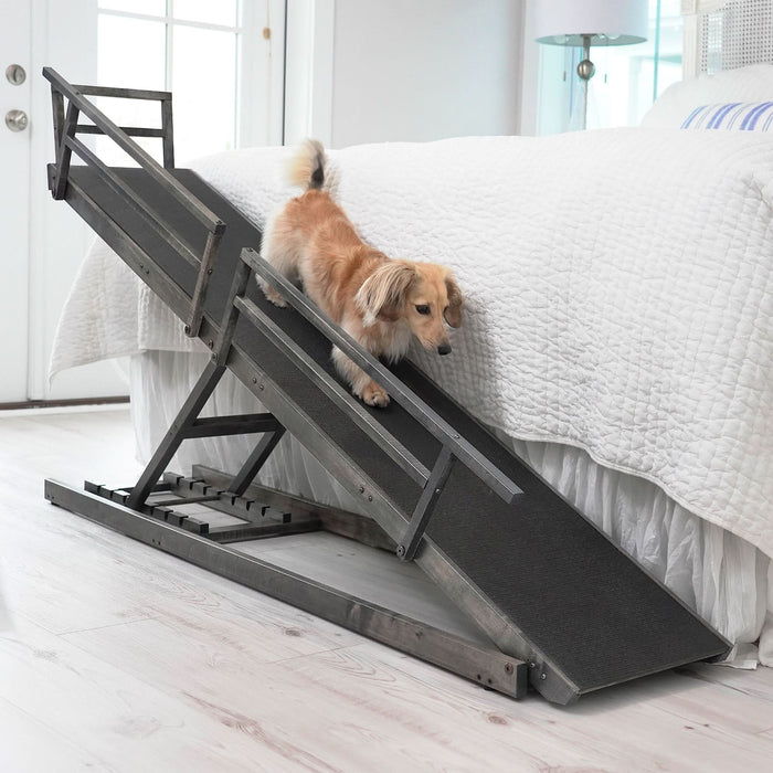 DoggoRamps dog bedside ramp - coastal grey solid wood
