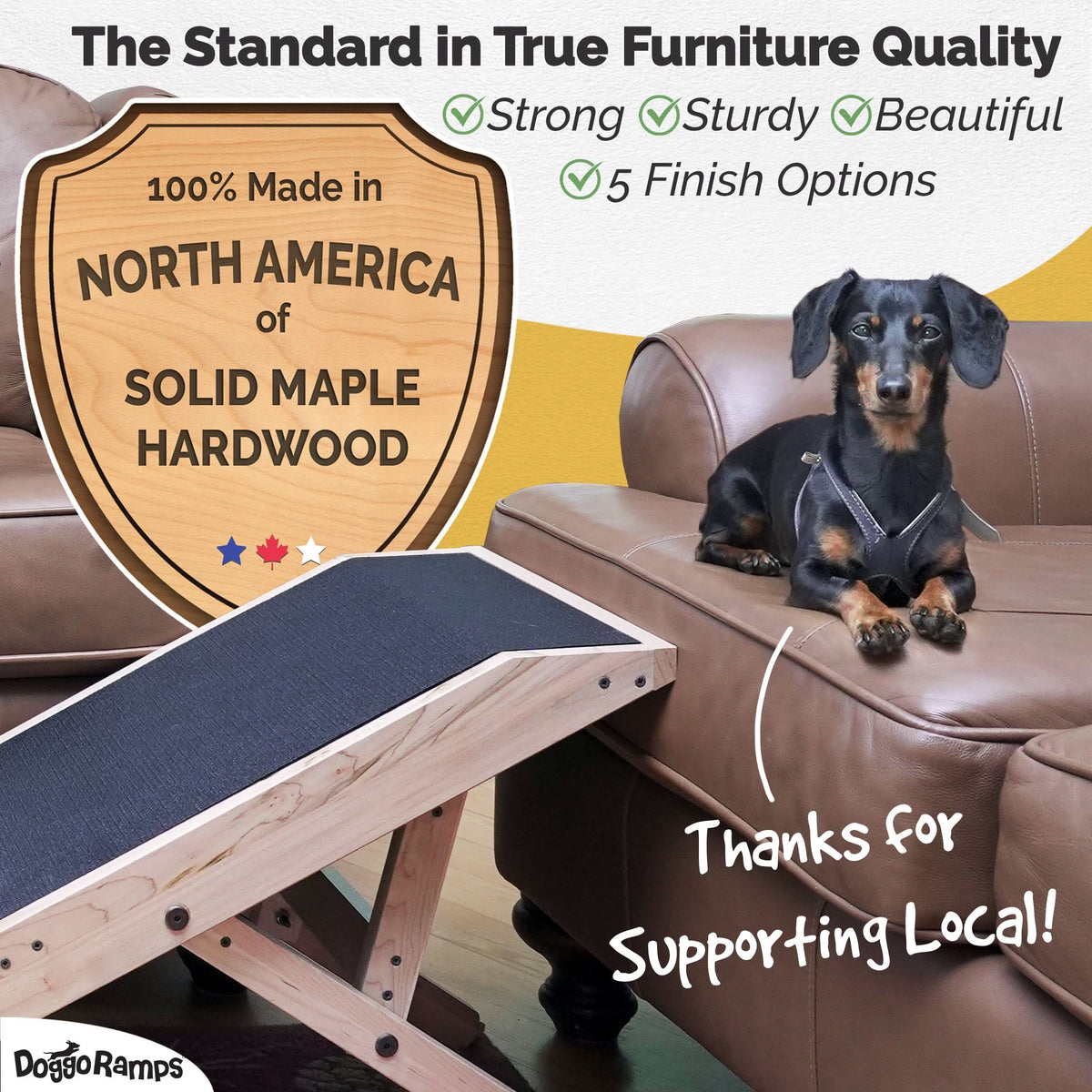 Solid hard wood dog ramp for couch