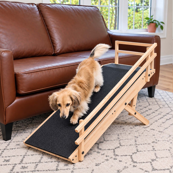 Dog Ramp with Side Rails for Couch - Solid Maple Wood