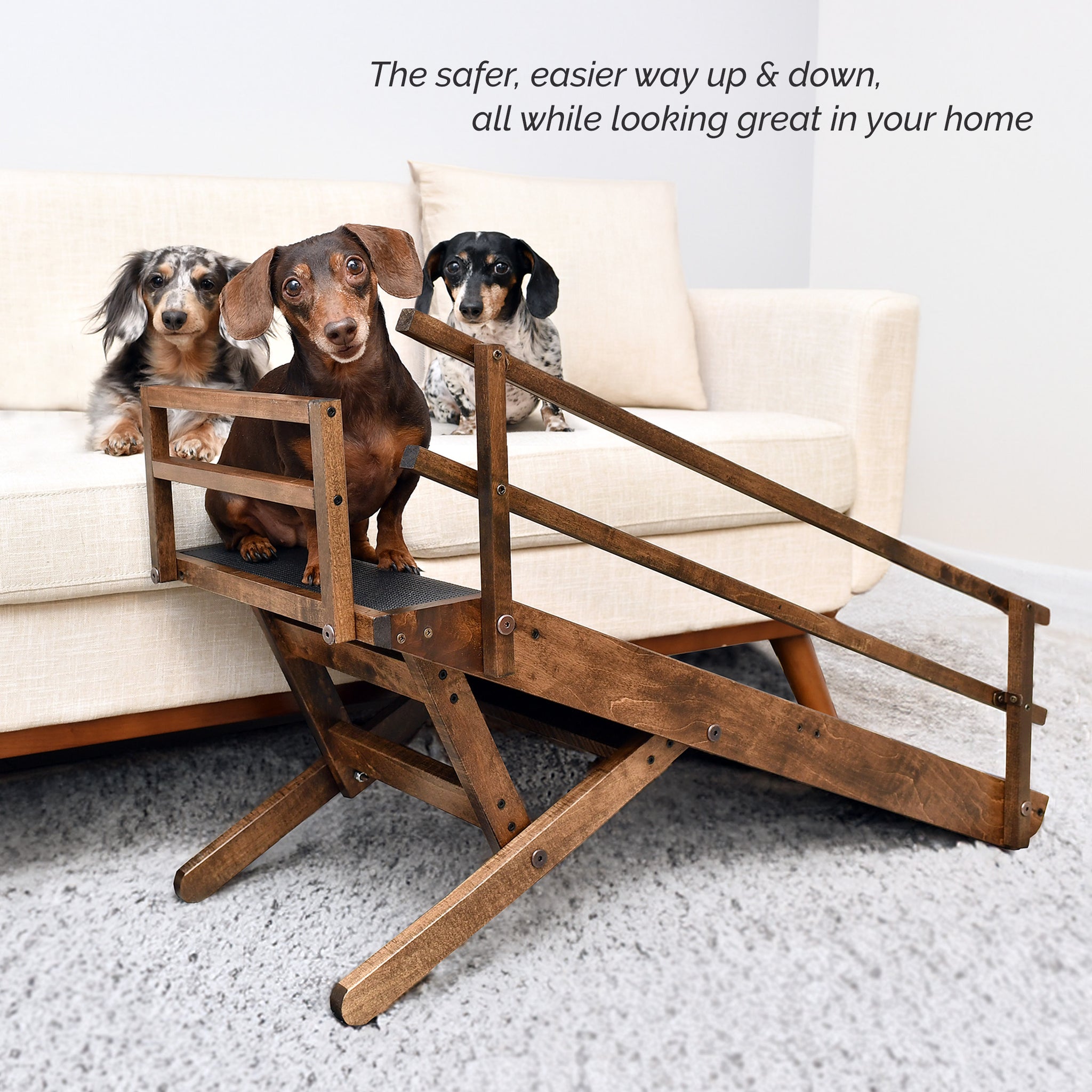 Rampa para perros para cama/sofá, perros grandes y pequeños, rampa de  madera extra larga y resistente de 50 pulgadas con alfombrilla de espuma