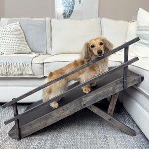Coastal Grey dog ramp for couch with safety rails, great for dachshunds