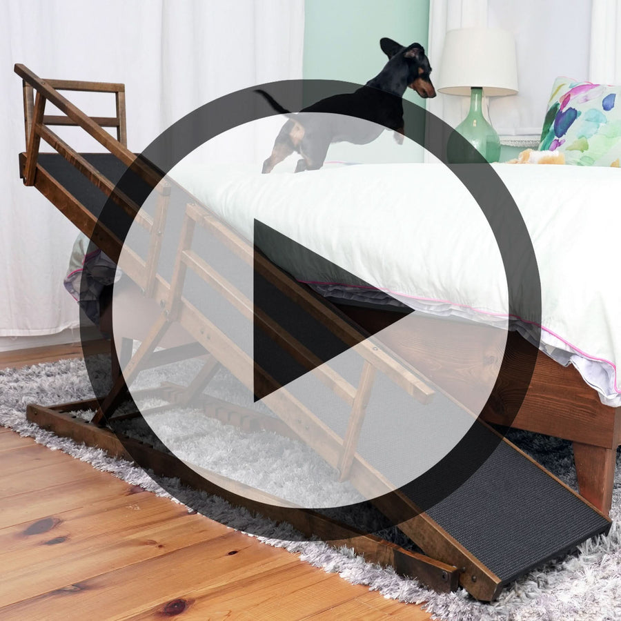 DoggoRamps Dog Ramp for Bed - Clear Natural Hardwood Made in N America