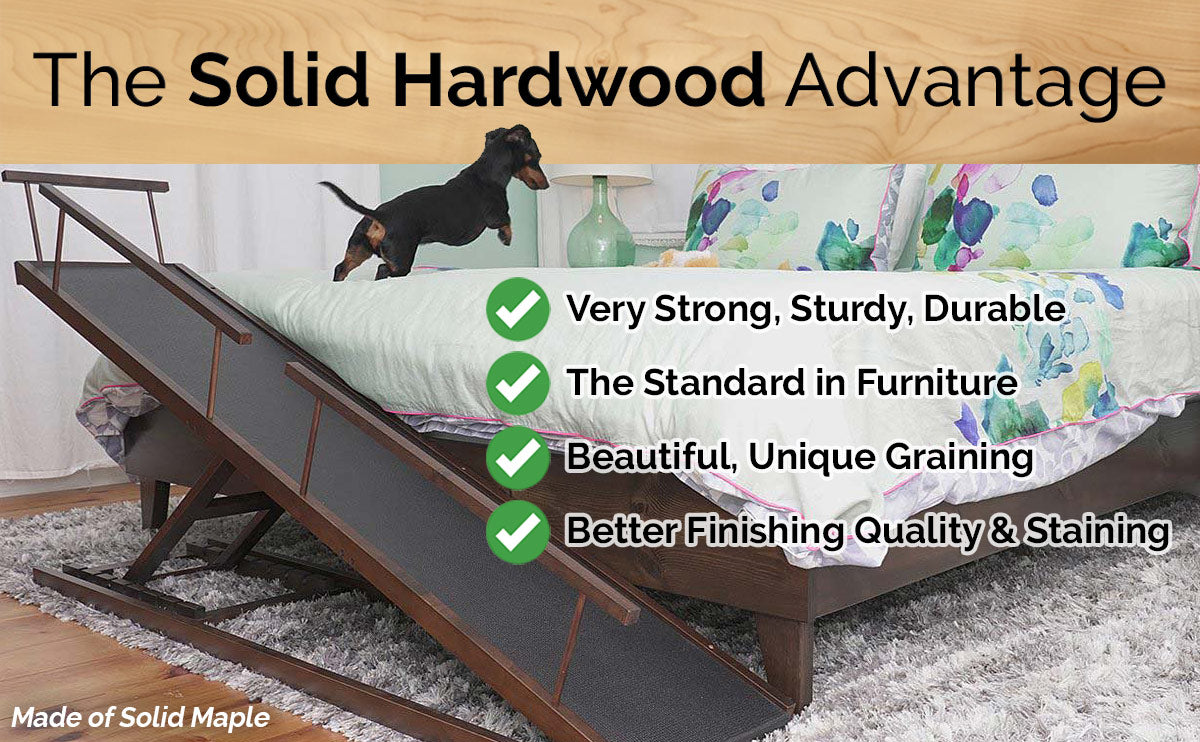 Benefits of solid hardwood small dog ramp for bed, strong sturdy safer and furniture quality