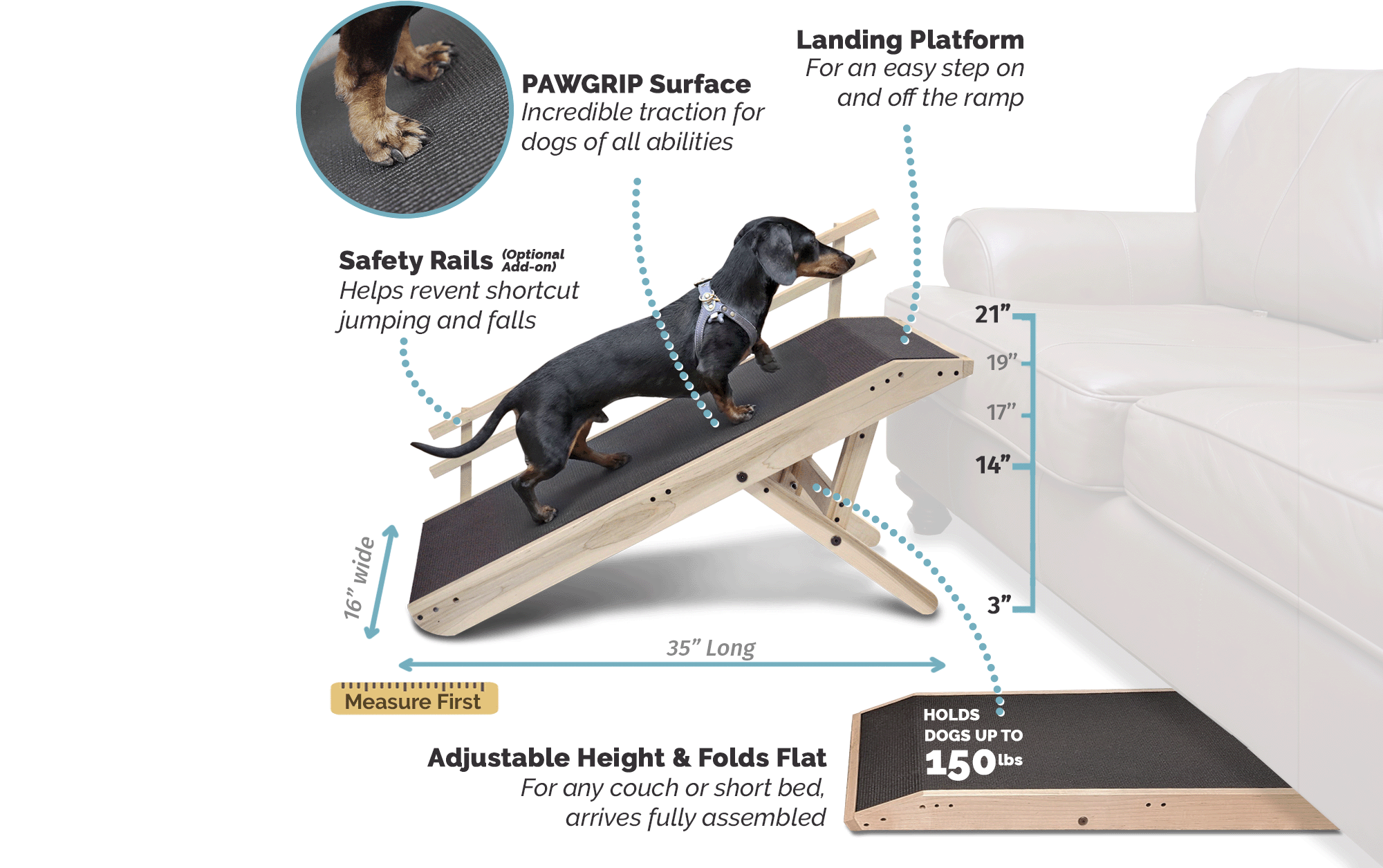 Dog Ramp for Couch with Optional Safety Rails by DoggoRamps