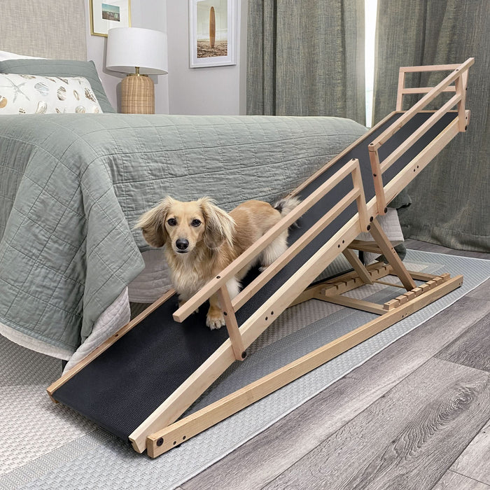 DoggoRamps Dog Ramp for Bed - Clear Natural Hardwood Made in N America