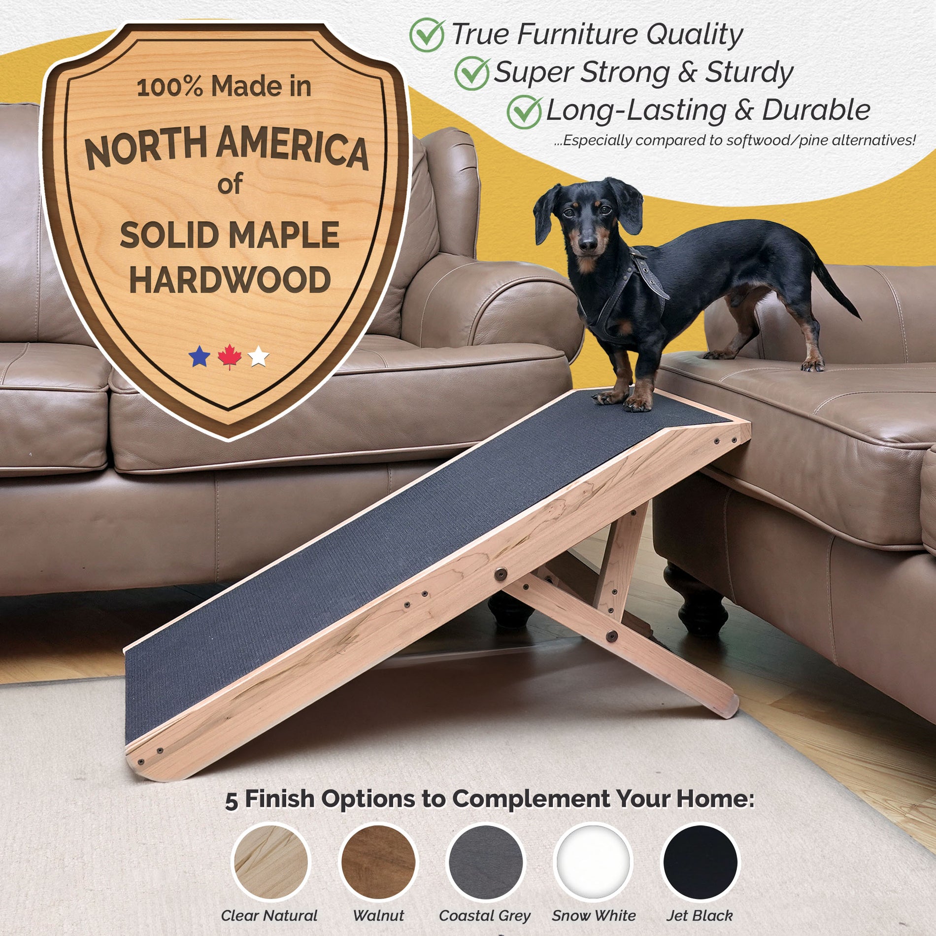 Dog Ramp for Couch with Rails Made of Solid Hardwood by DoggoRamps™