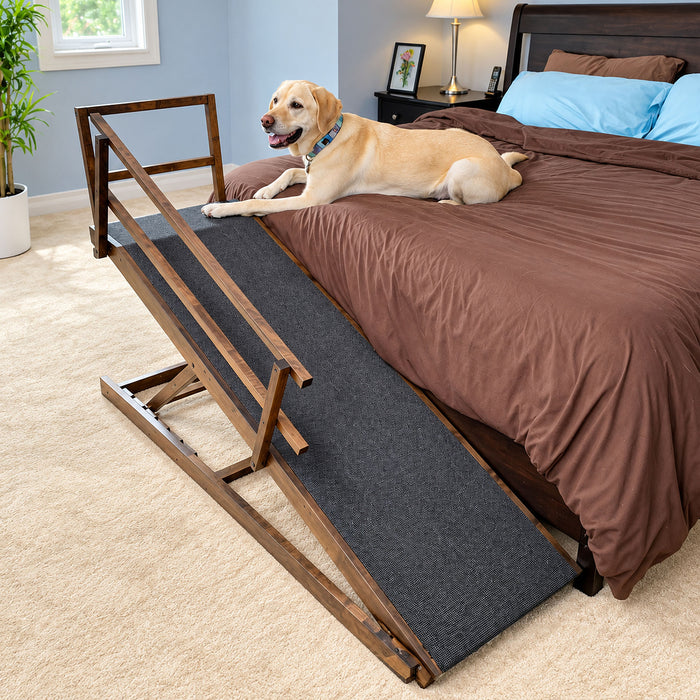 large dog ramp for bed for large breeds - walnut finish