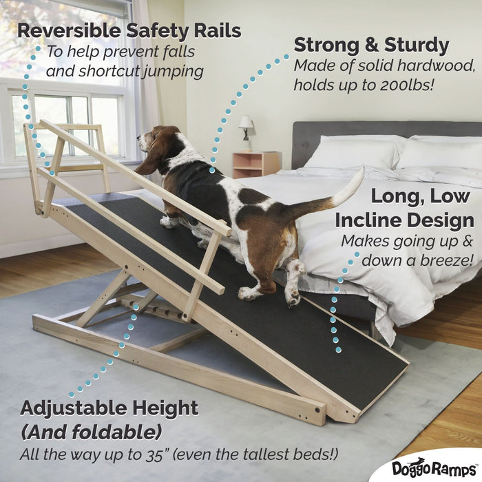 Large dog ramp features - adjustable height for high beds, strong and sturdy