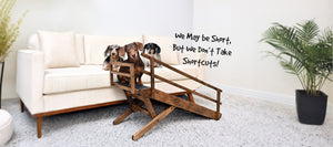 Solid wood dog ramp with safety rails for couch