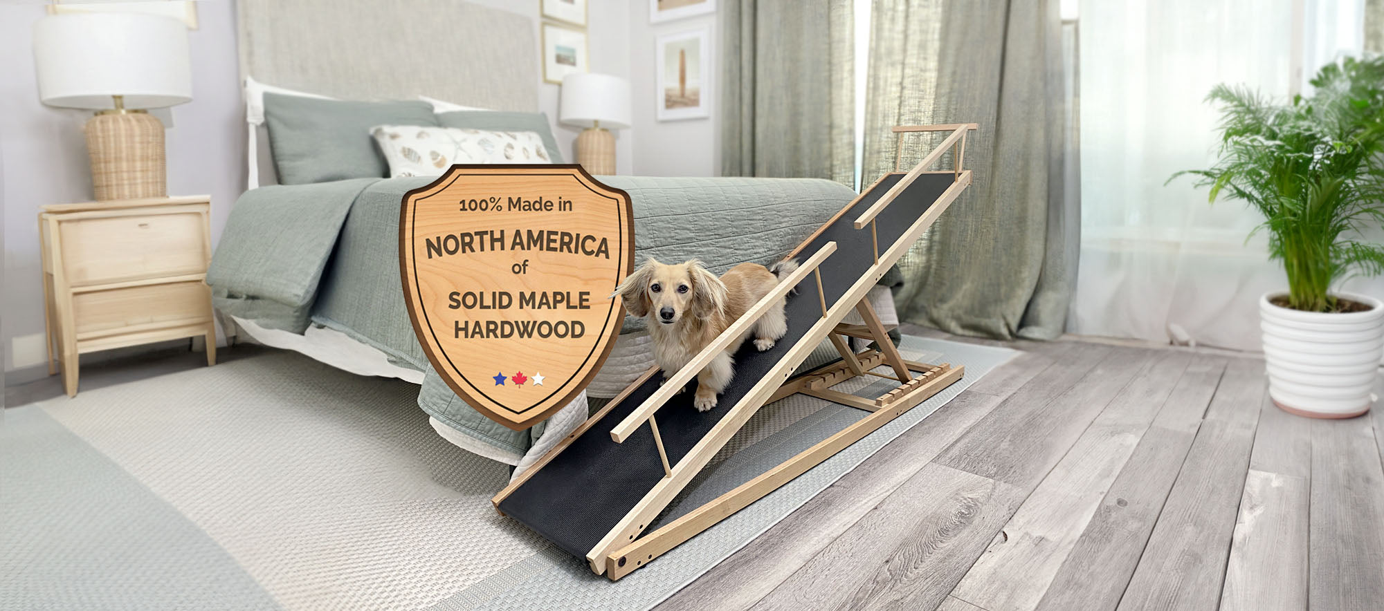 Wooden dog ramp for bed on sale
